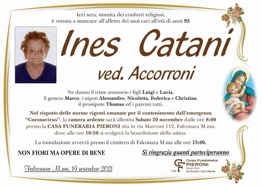 Funerali E Annunci Funebri A Falconara Marittima Ines Catani Funer24