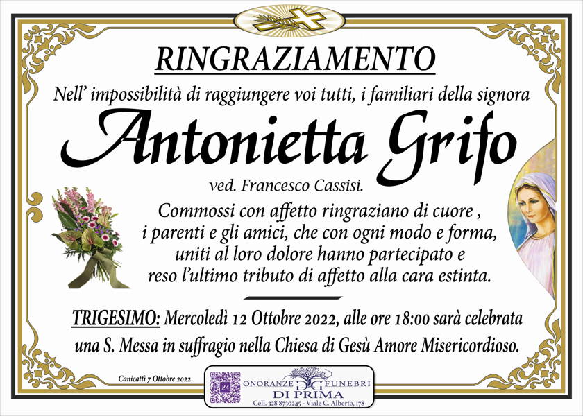 Funerali E Annunci Funebri A Canicatt Antonietta Grifo Funer