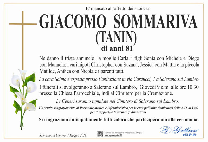 Funerali E Annunci Funebri A Salerano Sul Lambro Giacomo Sommariva