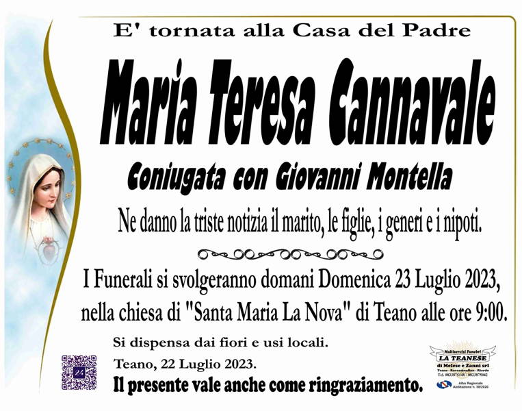 Funerali E Annunci Funebri A Teano Maria Teresa Cannavale Funer24