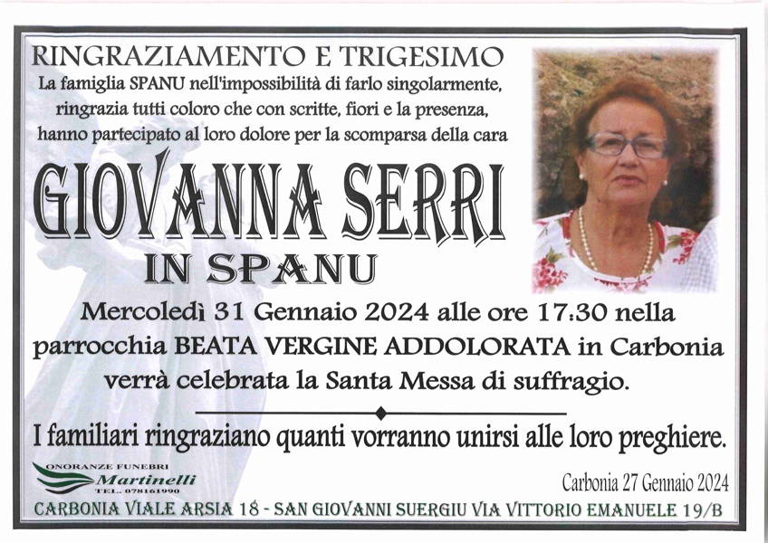 Funerali E Annunci Funebri A Carbonia Giovanna Serri Funer