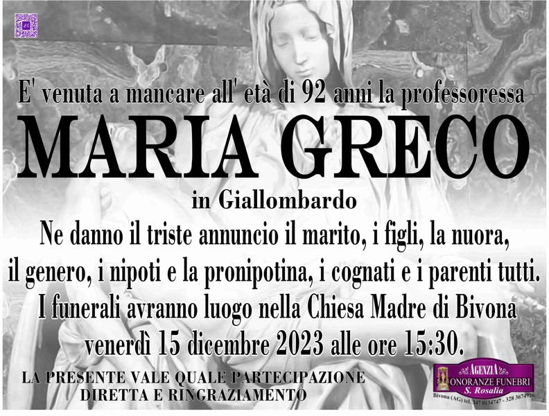 Funerali E Annunci Funebri A Bivona Maria Greco Funer24