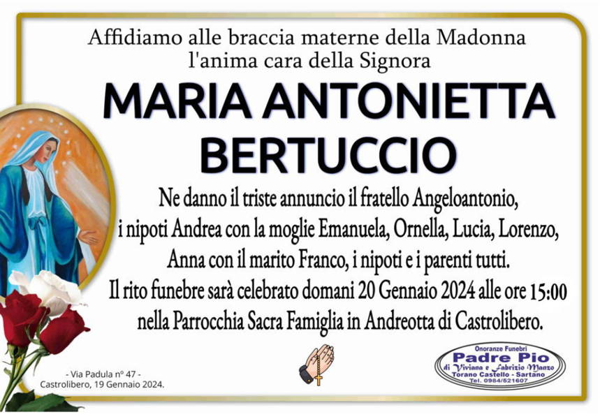 Funerali E Annunci Funebri A Castrolibero Maria Antonietta Bertuccio