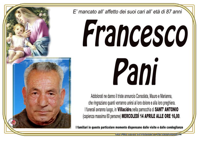 Funerali E Annunci Funebri A Villacidro Francesco Pani Funer