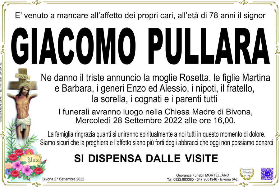 Funerali E Annunci Funebri A Bivona Giacomo Pullara Funer