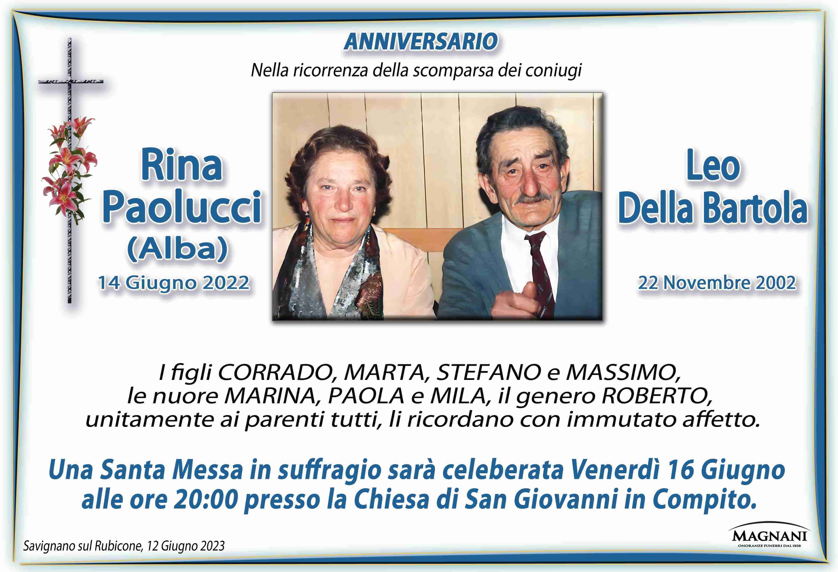 Coniugi Rina Paolucci e Leo Della Bartola