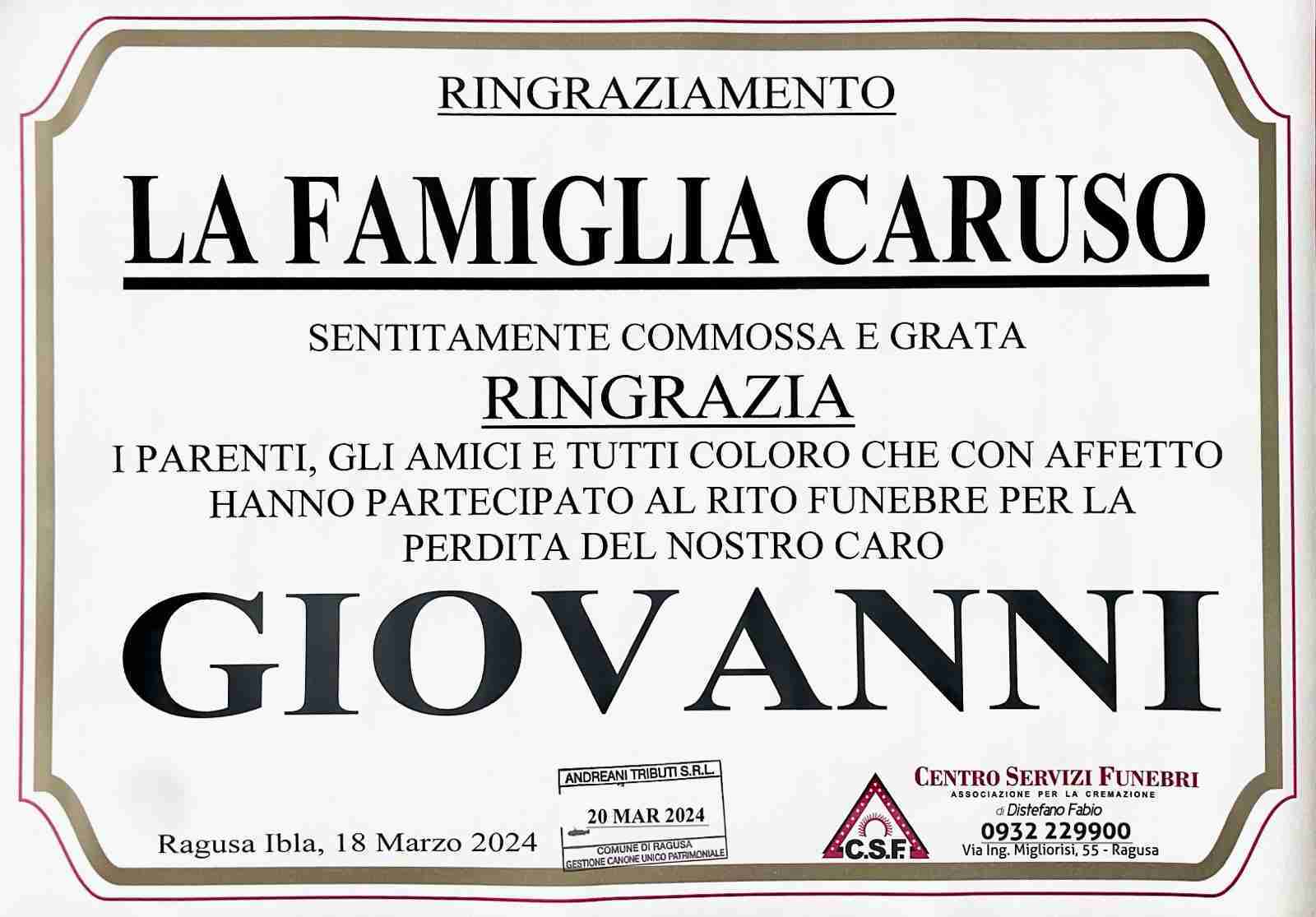 La Famiglia Caruso Ringrazia