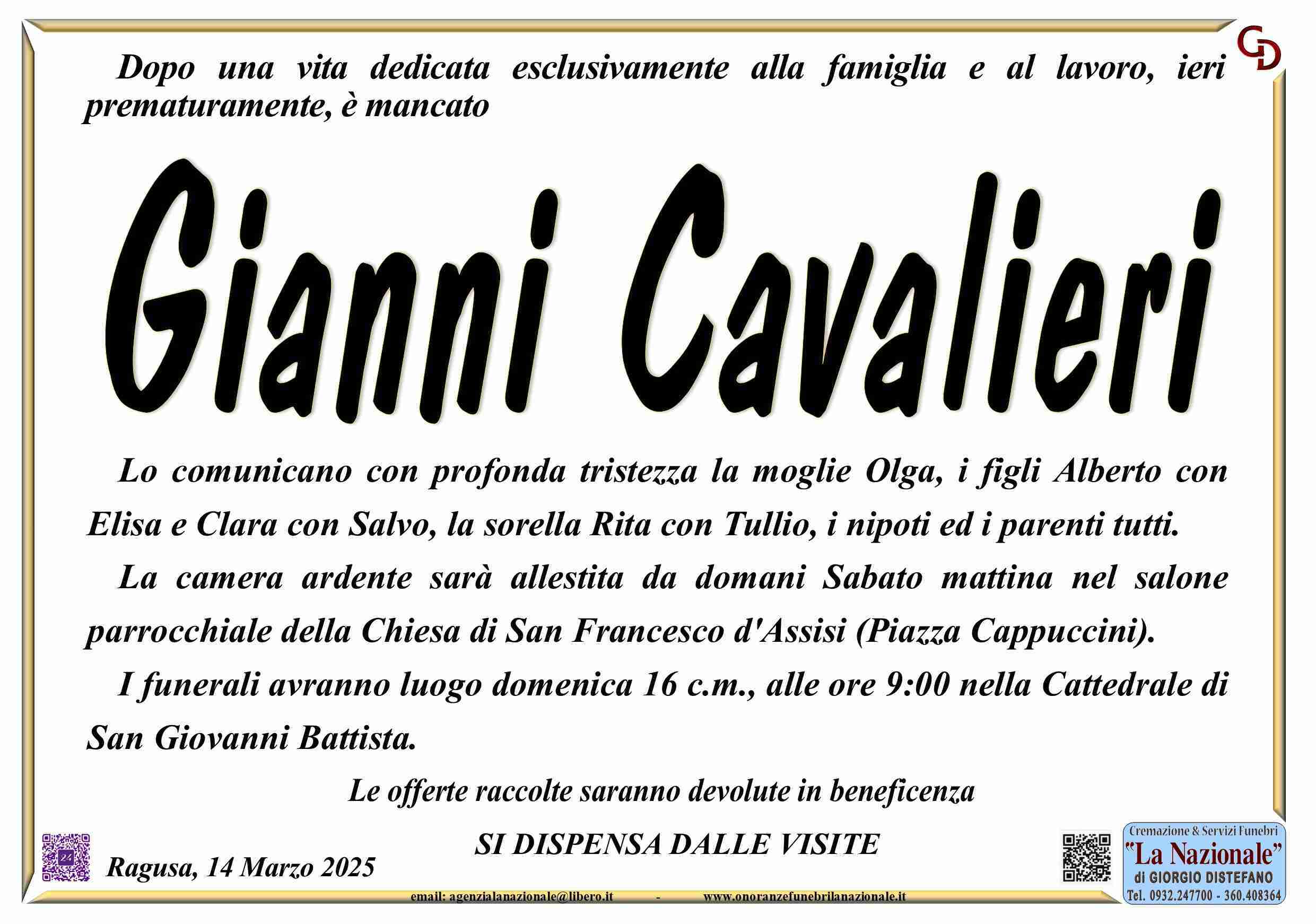 Funerali e annunci funebri a Ragusa | Gianni Cavalieri - Funer24