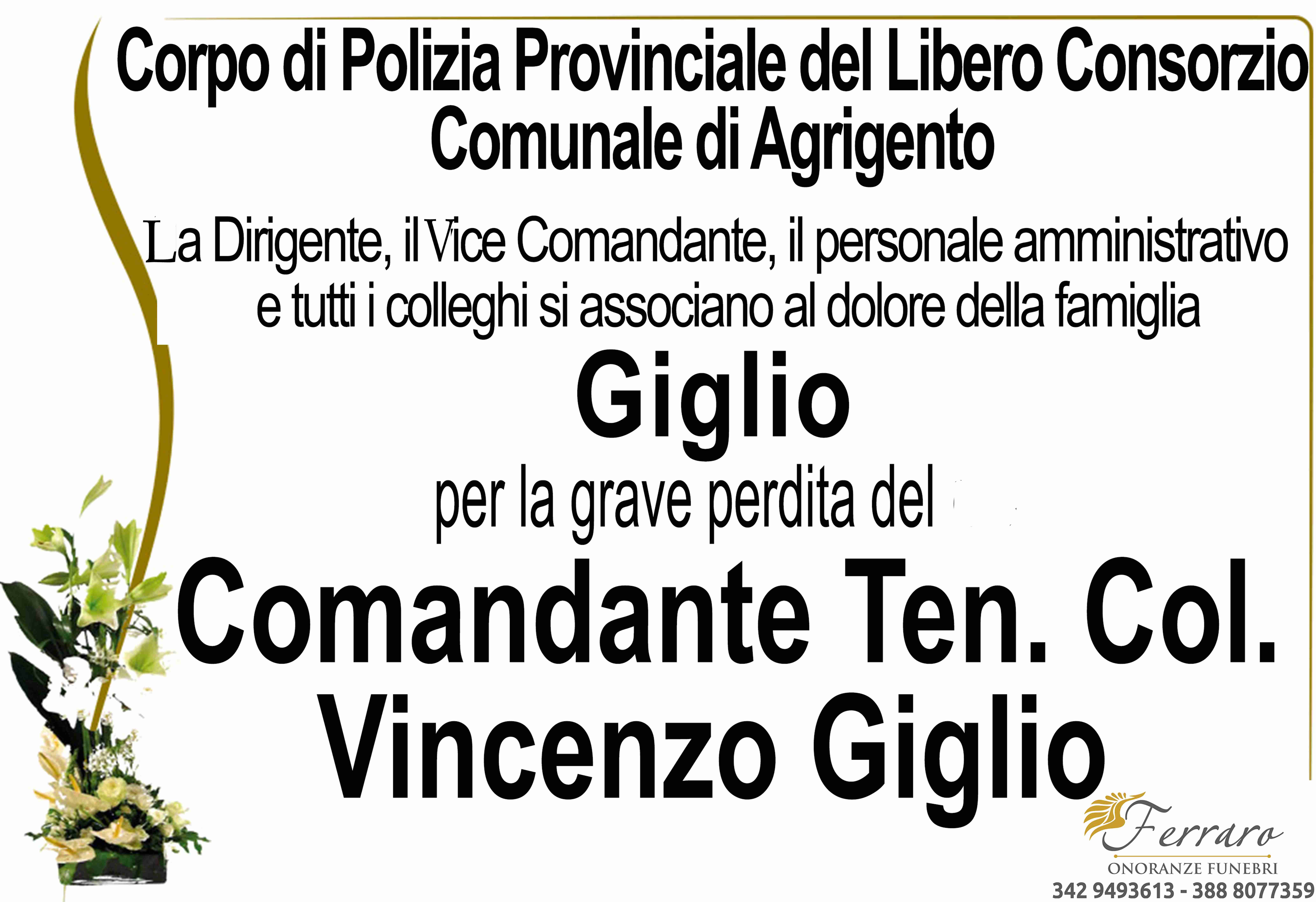 Dott. Comandante Col. Ten. Vincenzo Giglio