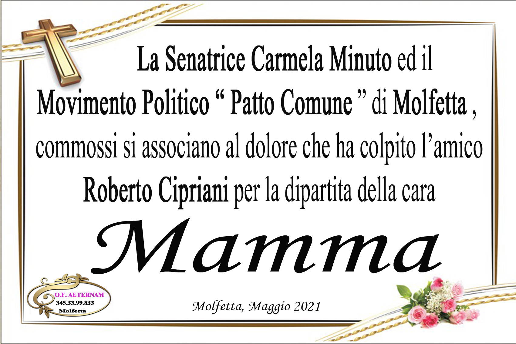 Senatrice Carmela Minuto ed il Movimento Politico "Patto Comune" - Molfetta