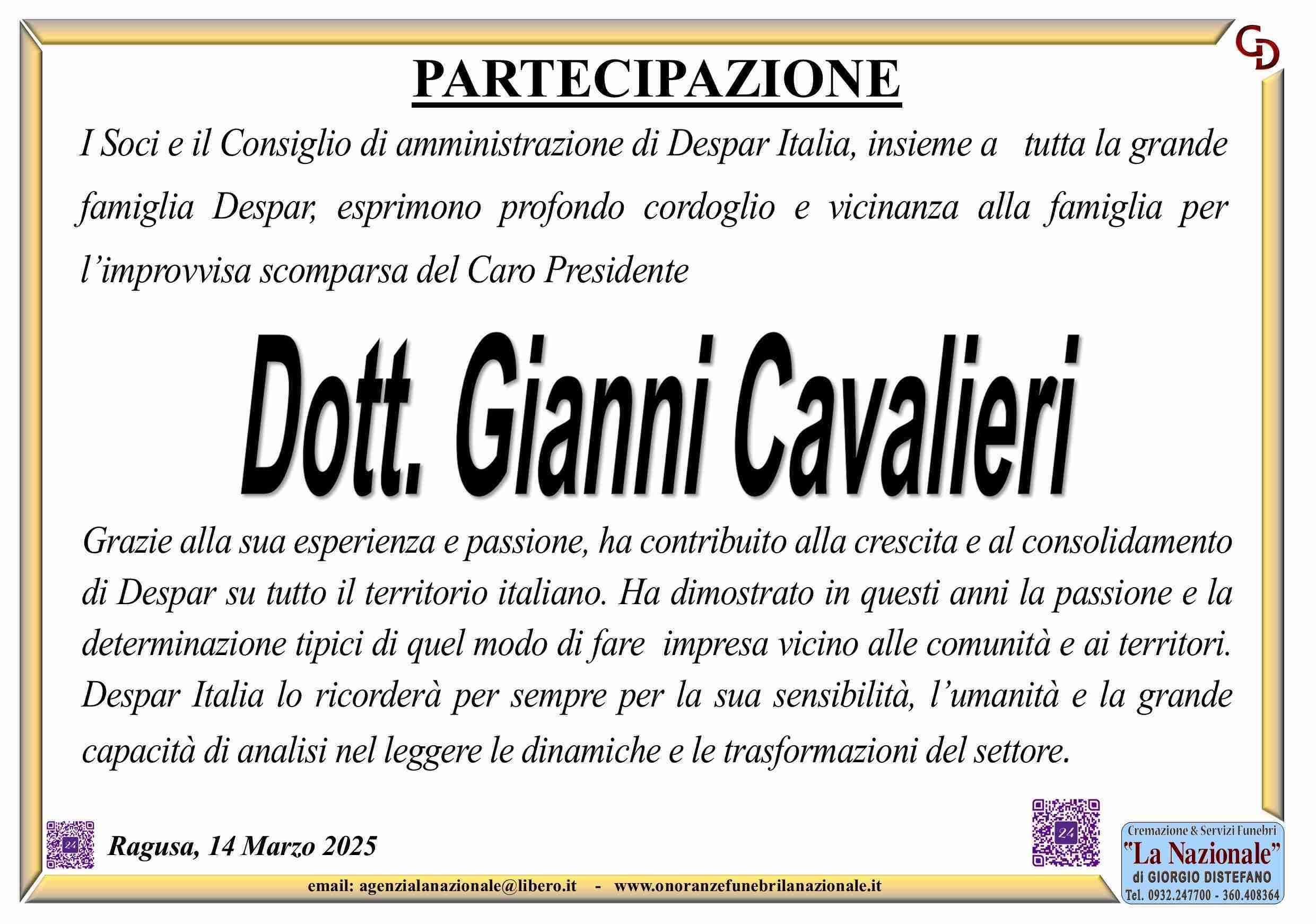 Funerali e annunci funebri a Ragusa | Gianni Cavalieri - Funer24