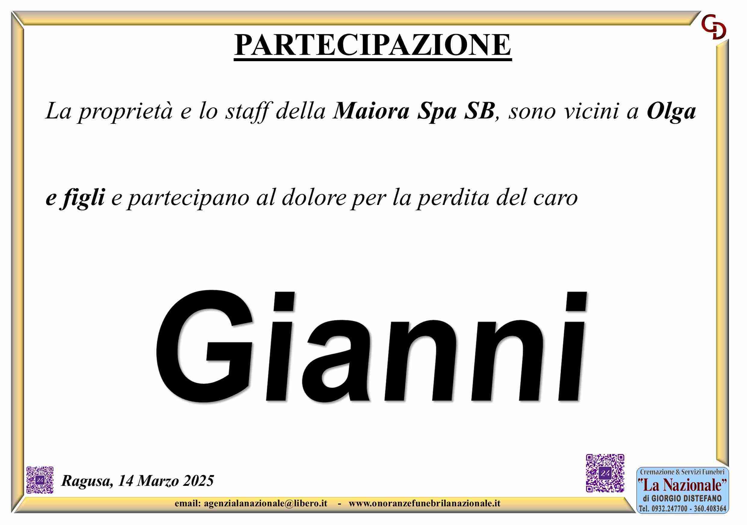 Funerali e annunci funebri a Ragusa | Gianni Cavalieri - Funer24