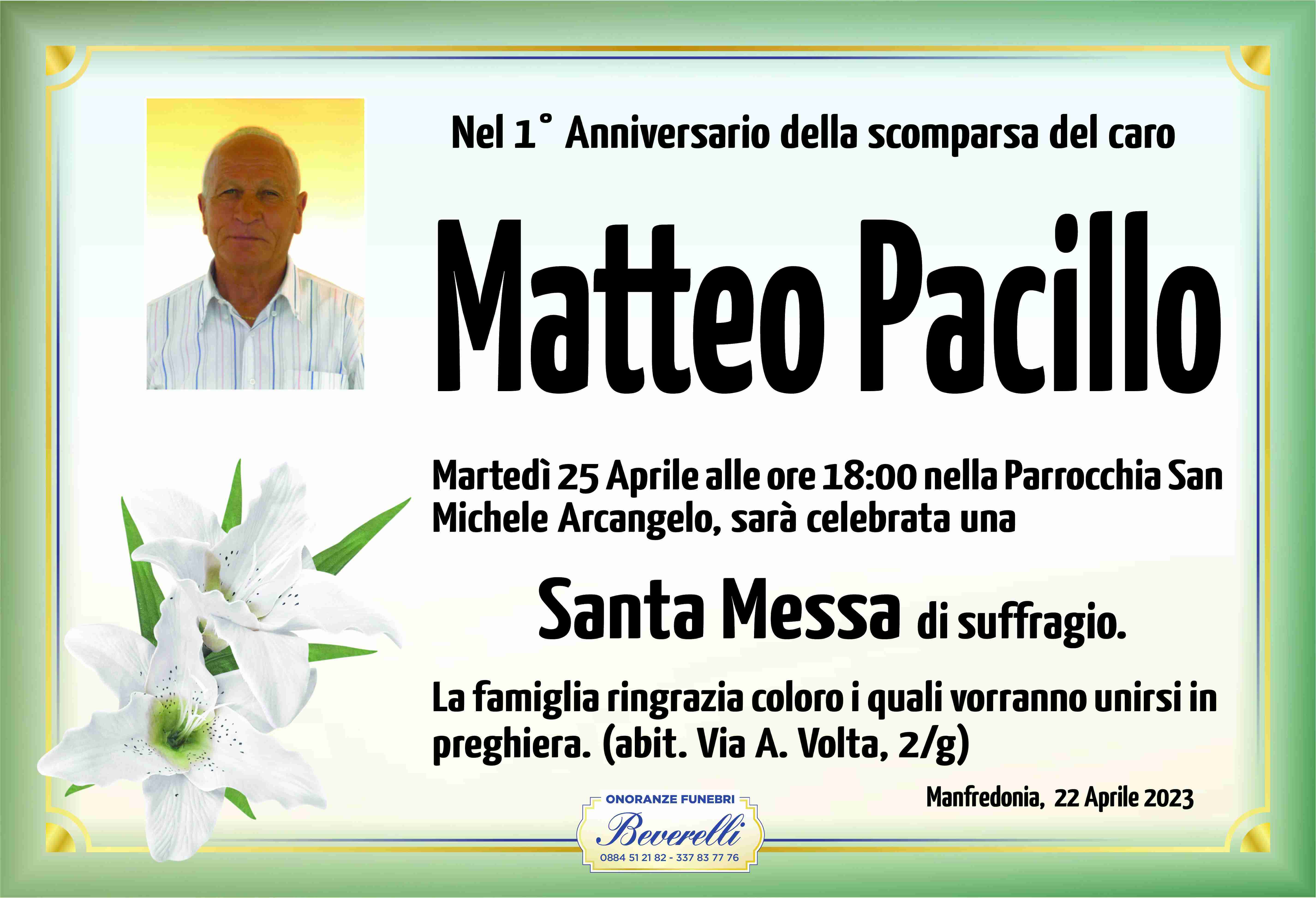 Funerali e annunci funebri a Matteo Pacillo Funer24