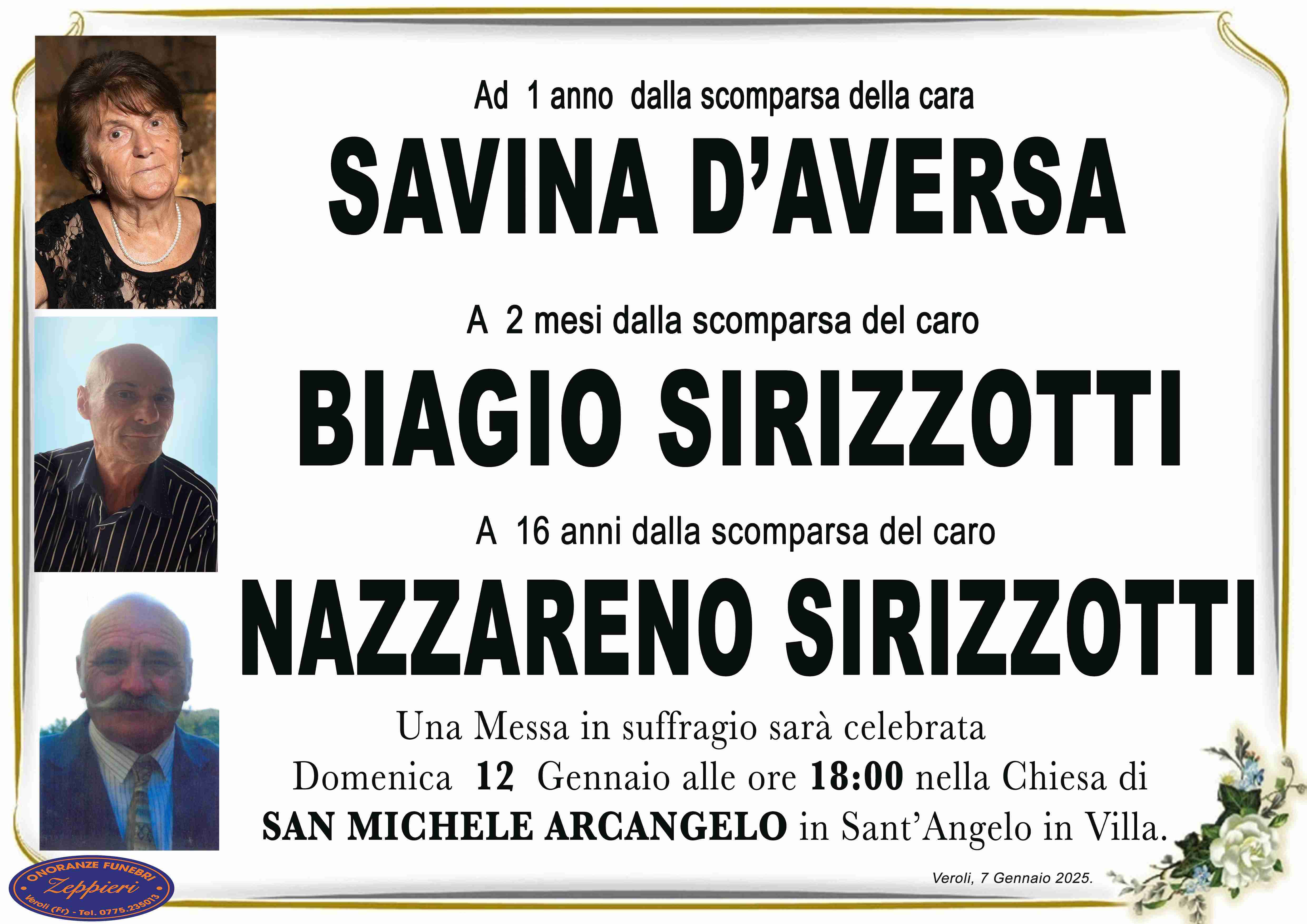 Savina D'Aversa, Biagio Sirizzotti, Nazzareno Sirizzotti