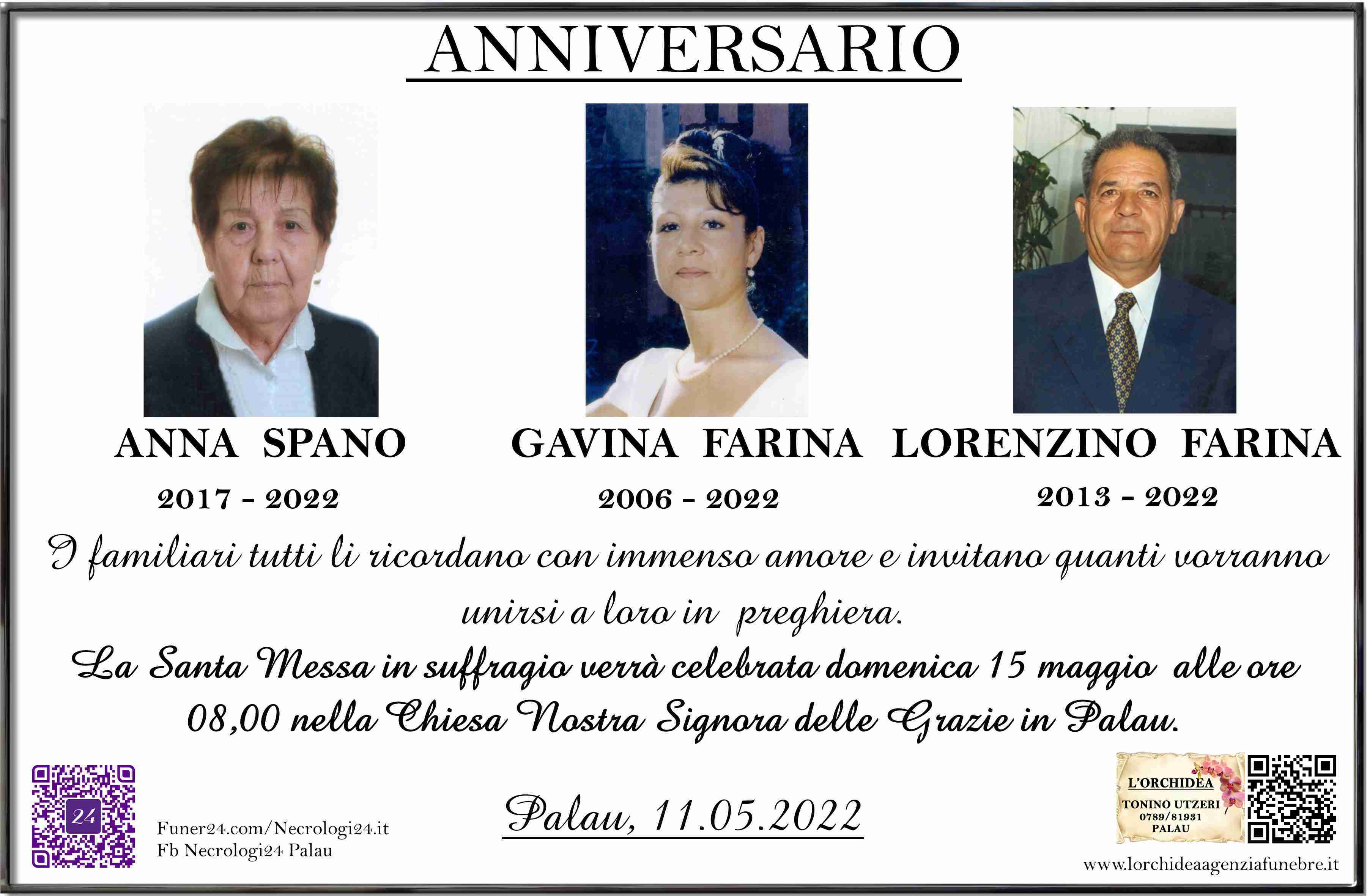 Anna Spano, Gavina Farina e Lorenzino Farina