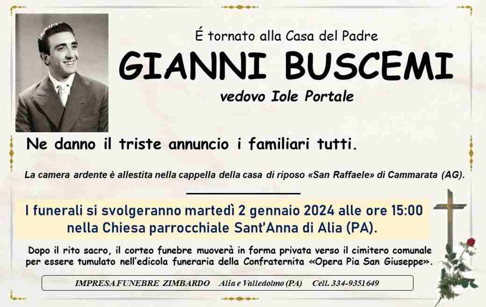 Funerali e annunci funebri a Alia Gianni Buscemi Funer24