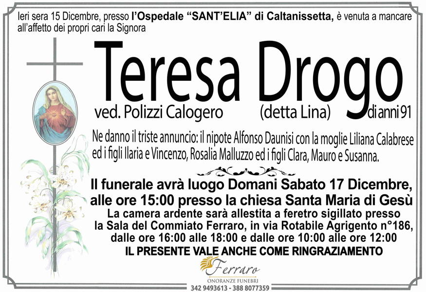 Funerali E Annunci Funebri A Naro Teresa Drogo Funer24