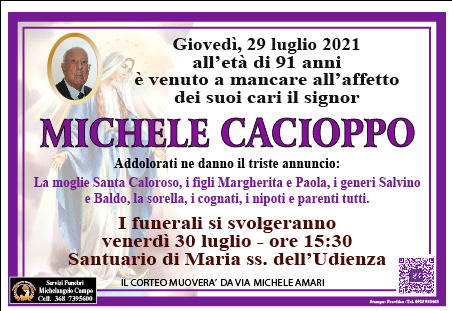 Funerali e annunci funebri a Sambuca di Sicilia Michele Cacioppo