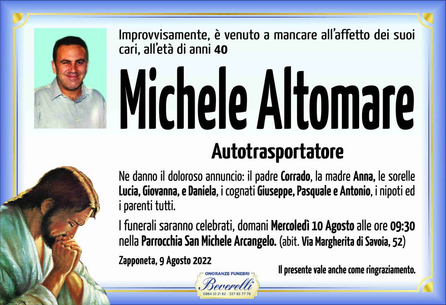 Funerali e annunci funebri a Zapponeta Michele Altomare Funer24