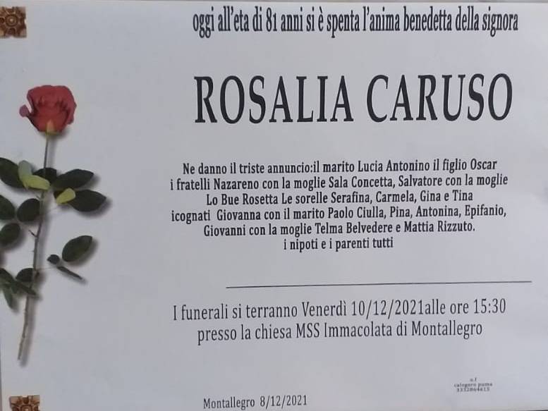 Funerali e annunci funebri a Montallegro Rosalia Caruso Funer24