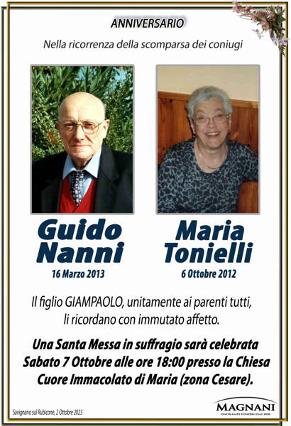 Funerali e annunci funebri a | Guido Nanni e Maria Tonielli - Funer24