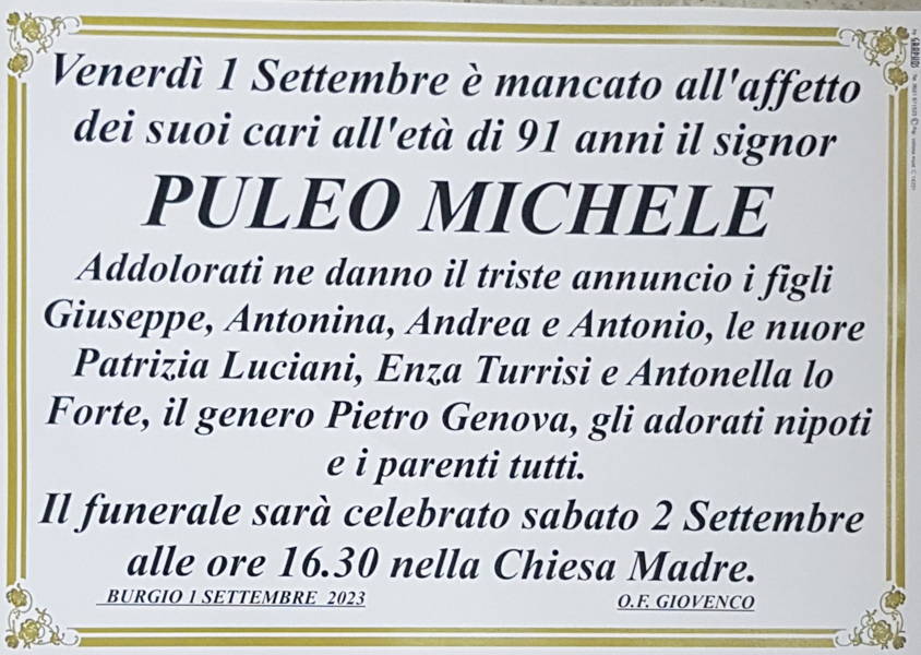 Funerali e annunci funebri a Burgio Michele Puleo Funer24