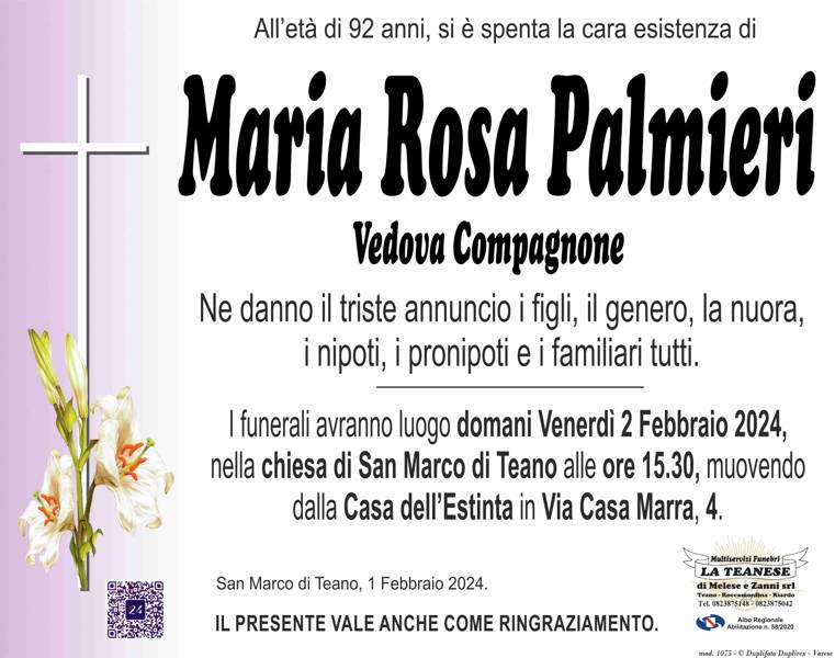 Funerali E Annunci Funebri A Teano | Maria Rosa Palmieri - Funer24