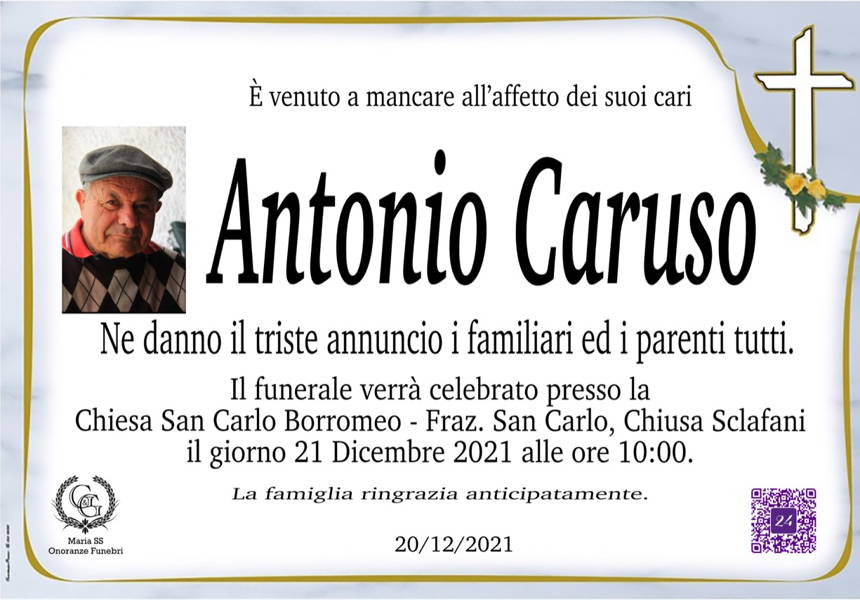 Funerali e annunci funebri a Chiusa Sclafani Antonio Caruso